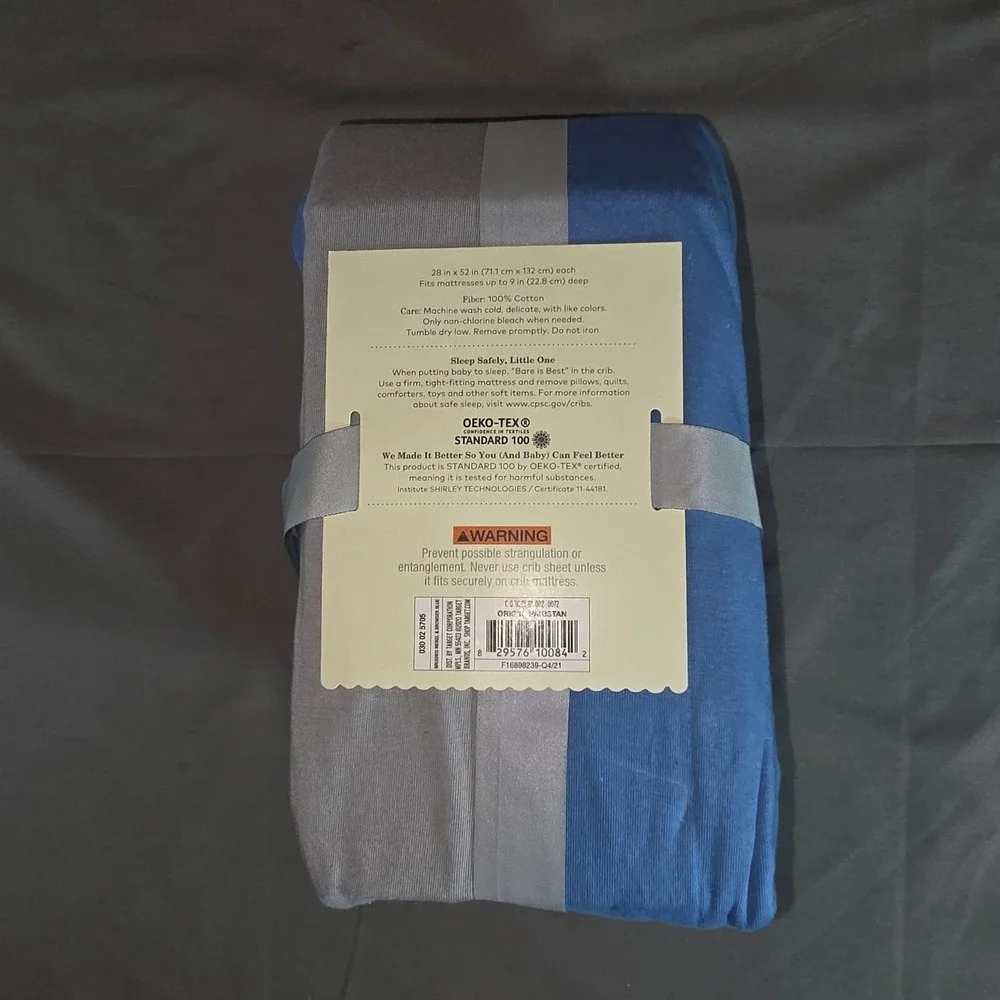 Cloud Island 2-Pack Jersey Crib Fitted Sheets Blue Grey 100% Cotton OEKO-TEX